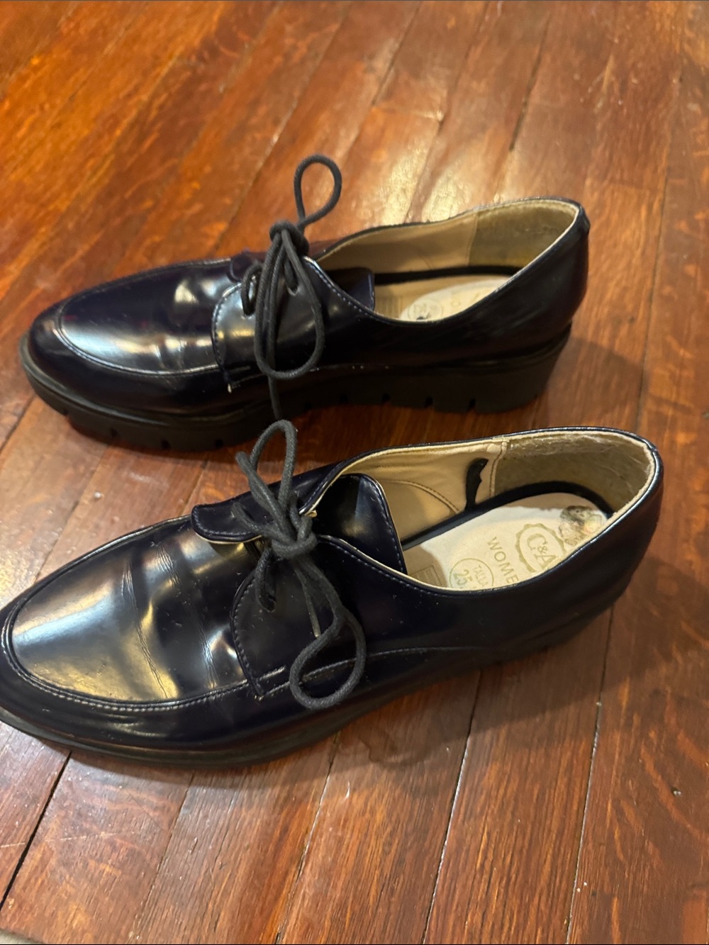 Dark Navy Patent Platform Lace-Up creeper Shoes